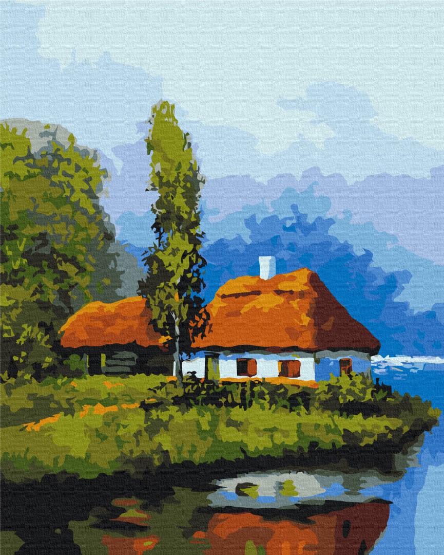 Картина за номерами "Хатинка біля озера"